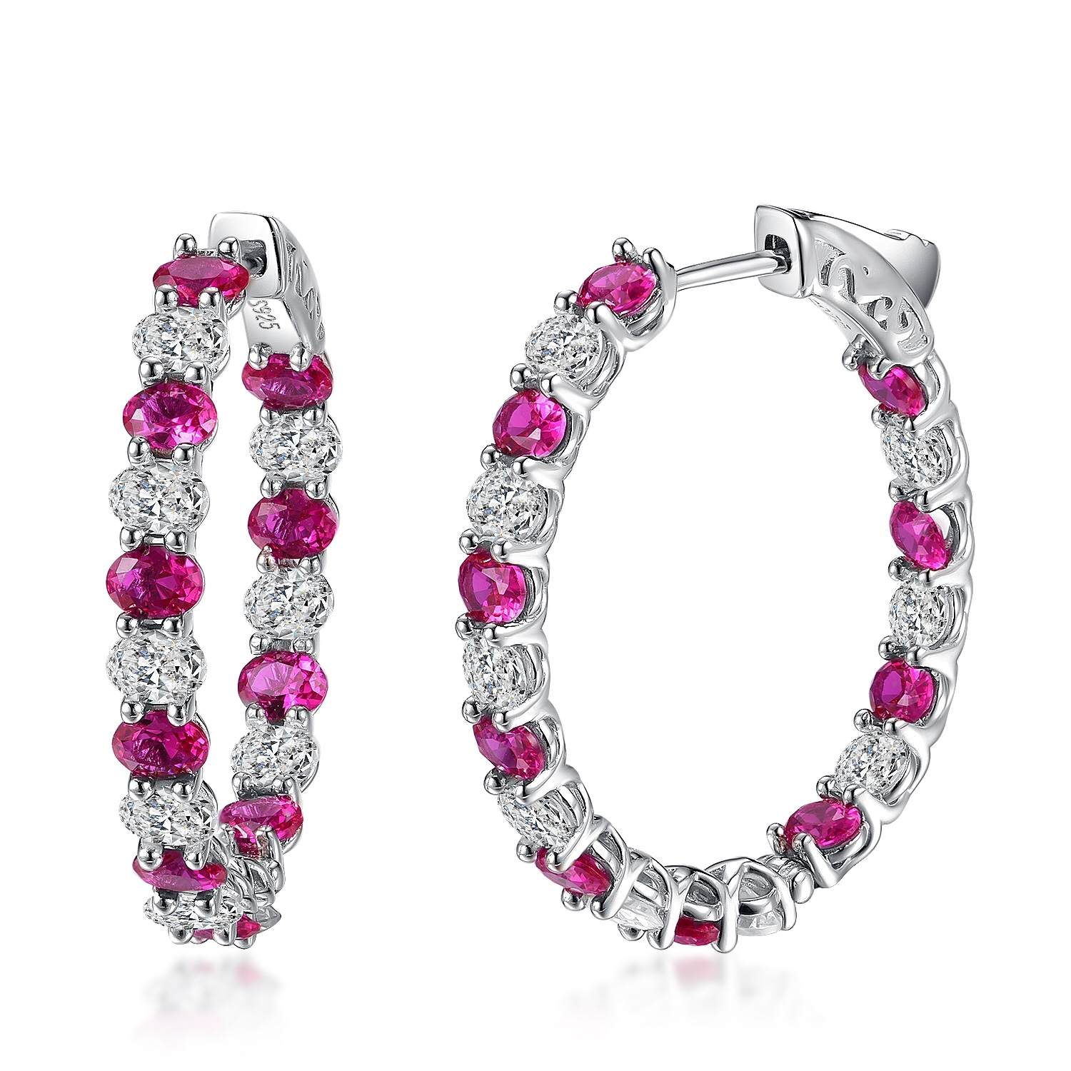 J - HS12 Silver - ES241 31x25mm ruby oval hoop