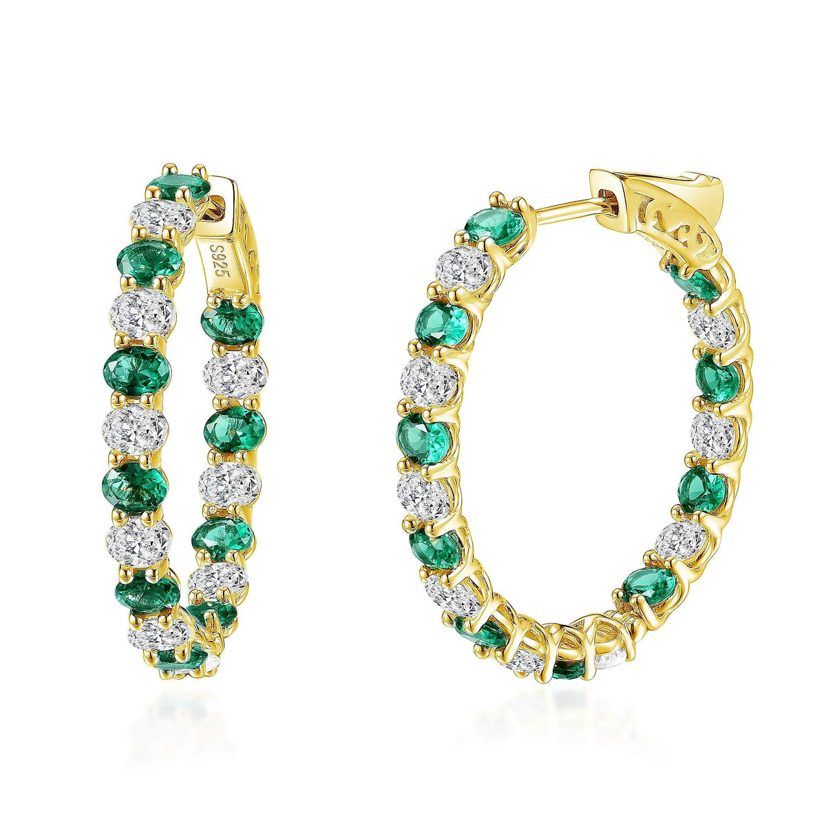 J - HS11 GOLD -ES240 31x25mm emerald oval hoop gold